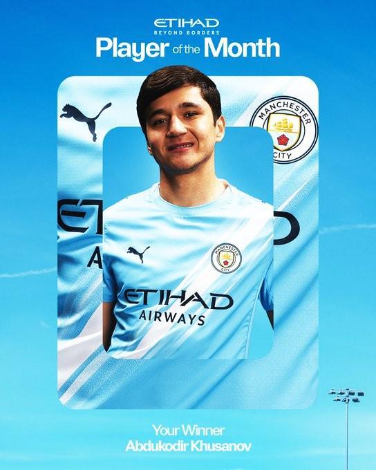 STAR SPORTS下载-官方：乌兹别克斯坦后卫胡桑诺夫当选曼城3月最佳球员